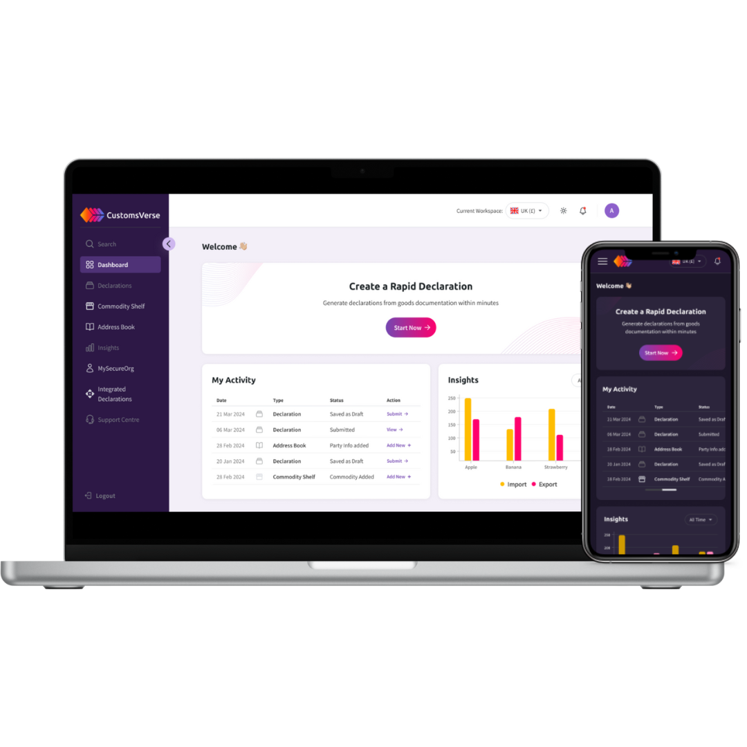 CustomsVerse Dashboard Mockup